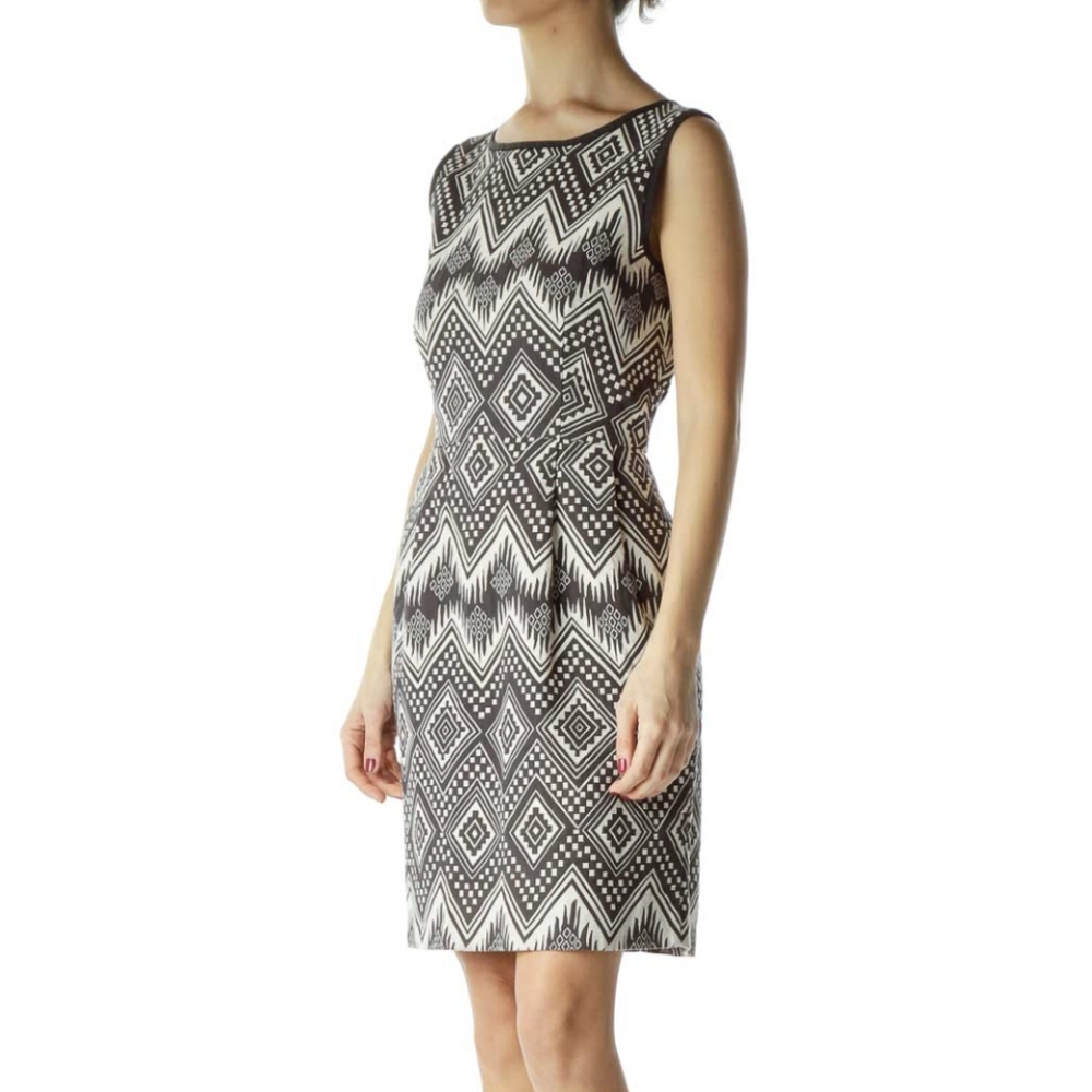 J Crew Tribal Black & Beige Sleeveless Dress 4